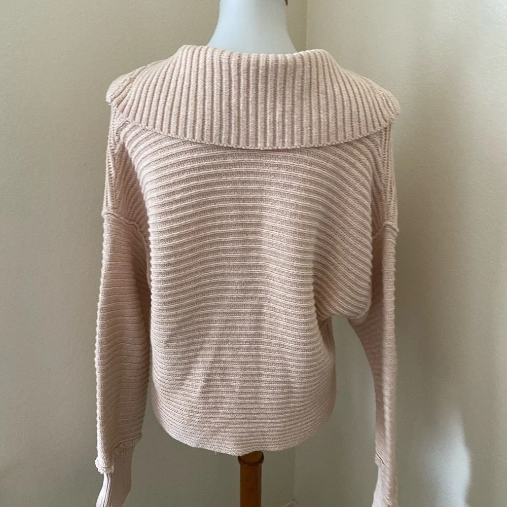 Free People Women’s Marlie Pullover V Neck Sweater Pink Size XS Ribbed Knit